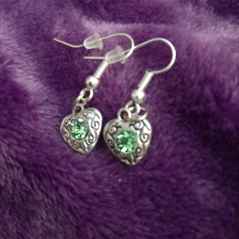 Peridot & SS earrings 14k white gold plated finish